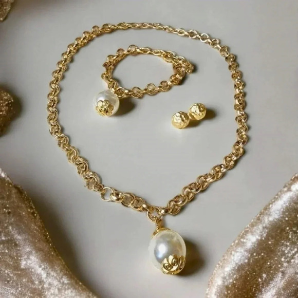 🆕️ Turkish Handmade 24K Gold Plated Brass Artisanal Fine Statement Jewelry Set - Picture 8 of 15